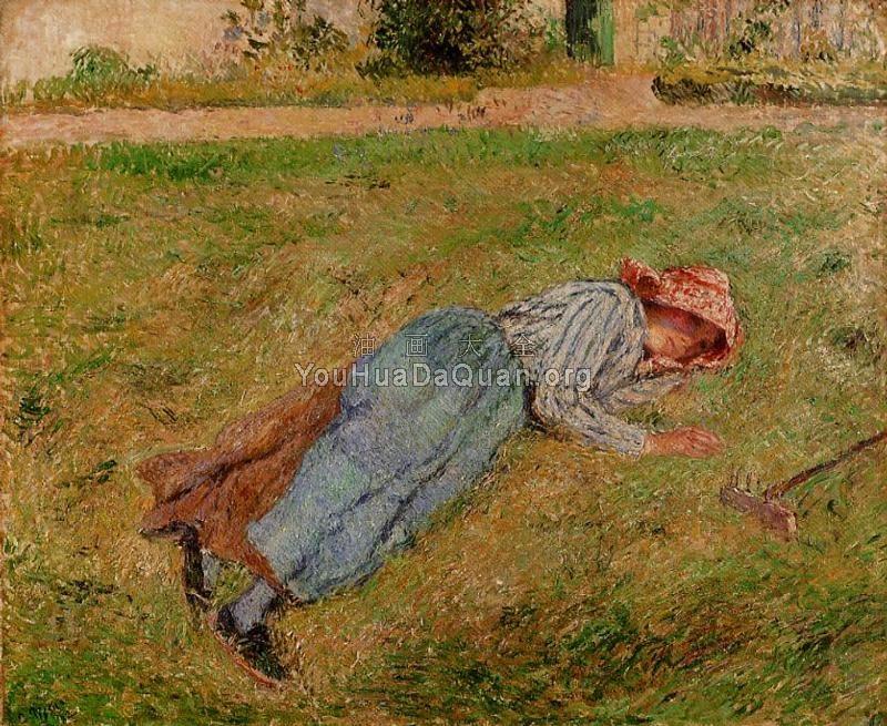Resting, Peasant Girl Lying on the Grass, Pontoise - 卡米耶·毕沙罗